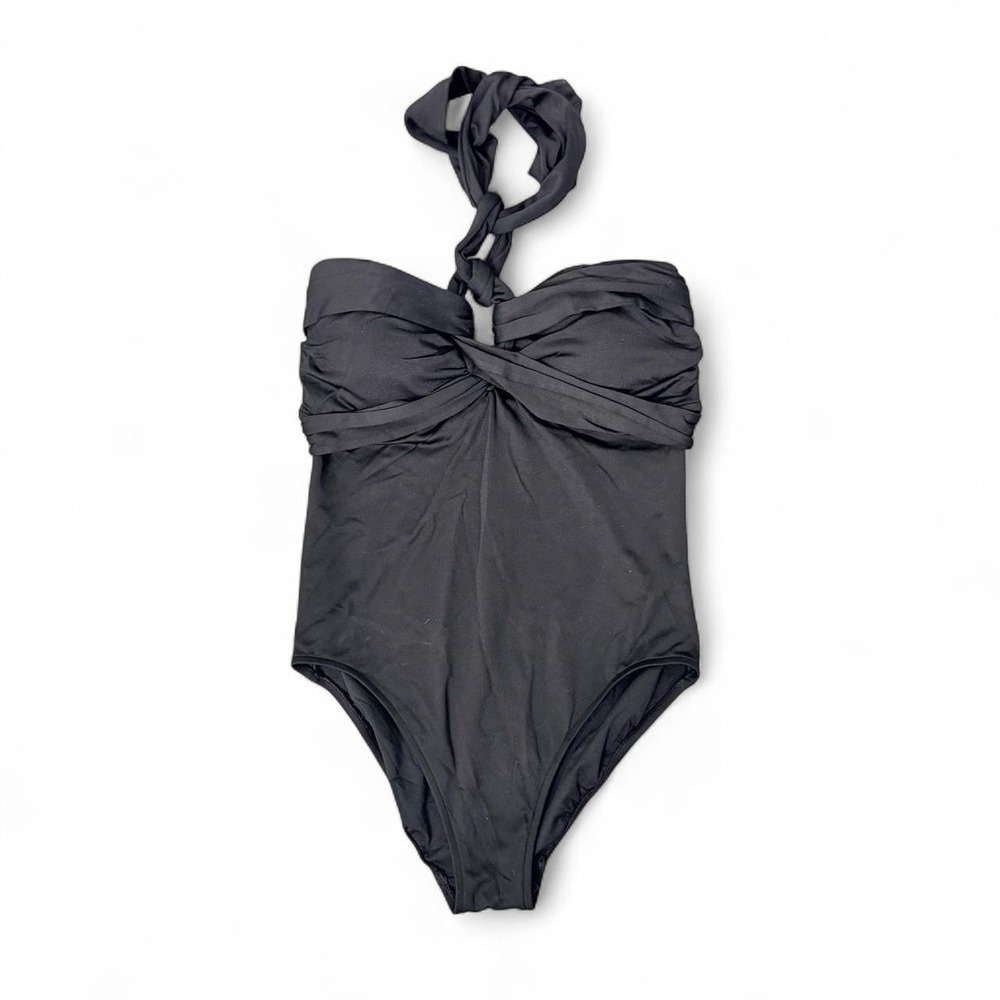 Seafolly black nylon & elastane one piece‎ twist swimsuit with halter neck sz 14